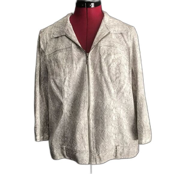 Chico’s Jacket Women Sze 12 Animal Print Cotton 3/4 Sleeves Front Zipper Pockets - Picture 7 of 11